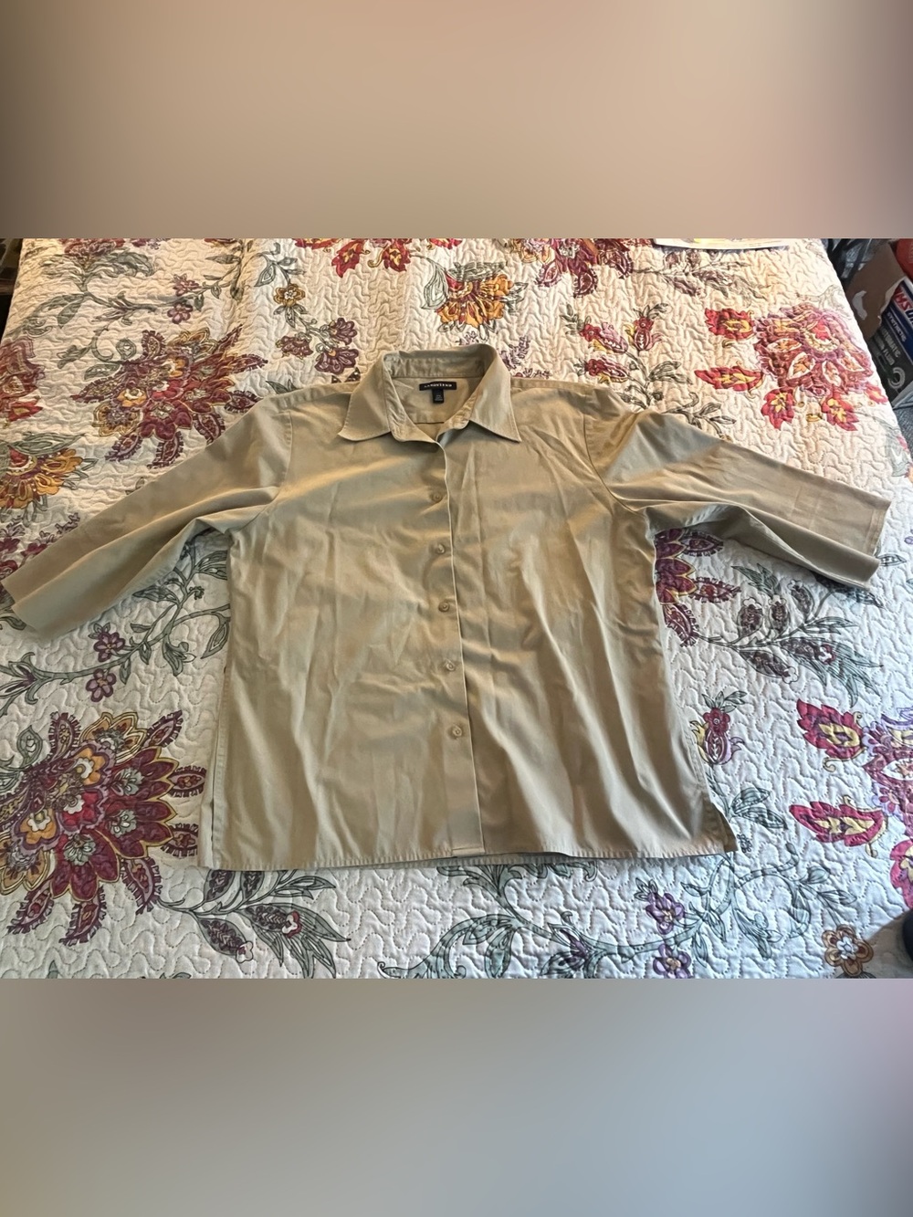 Women’s Lands End Khaki Half Sleeve Tshirt Large Safari Gardening Outdoor